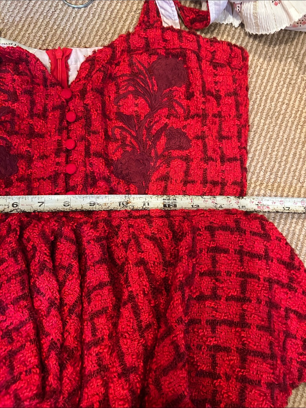 NWT FANM MON Red tweed peplum Midi Dress size medium - Picture 10 of 14